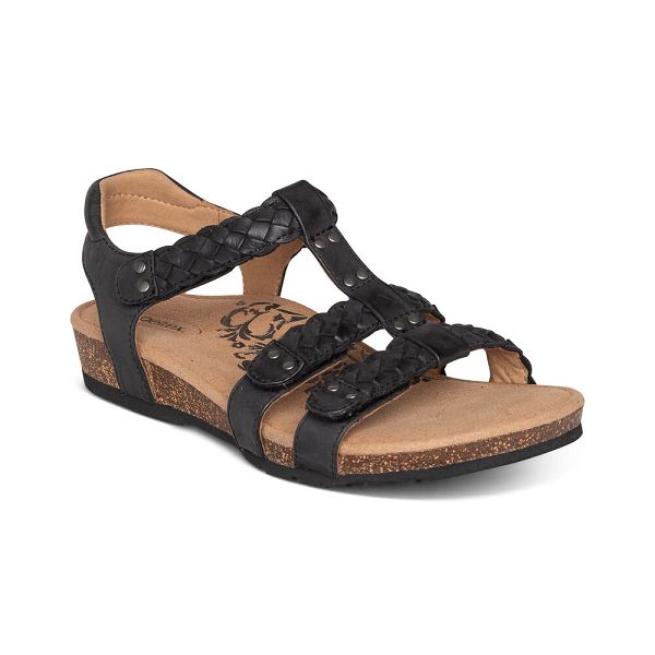 Aetrex Women's Reese Adjustable Gladiator Sandals - Black | USA C6Z1YKH